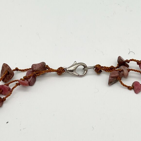 Mauve Stone Chip 3 Strand Polished Black Stone Pendant Tassel Boho Necklace 25” - Picture 12 of 12